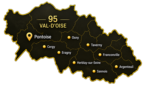 Zone d'intervention de Couvr'Artisans autour de Cergy (95000)